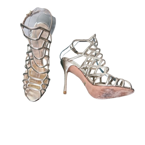 Schutz Juliana Gold High Heel Caged Open Dress Sandal Size 8 - Picture 2 of 16